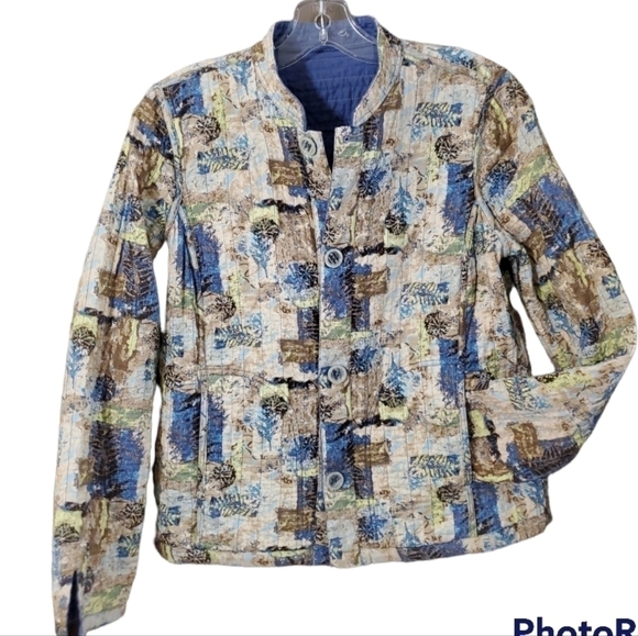 Reversible quilted blue cotton button front jacket - Picture 2 of 6